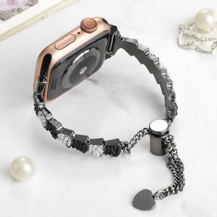 For Apple Watch Series 6 40mm Shell Beads Chain Bracelet Metal Watch Band(Black White) by bashfashion