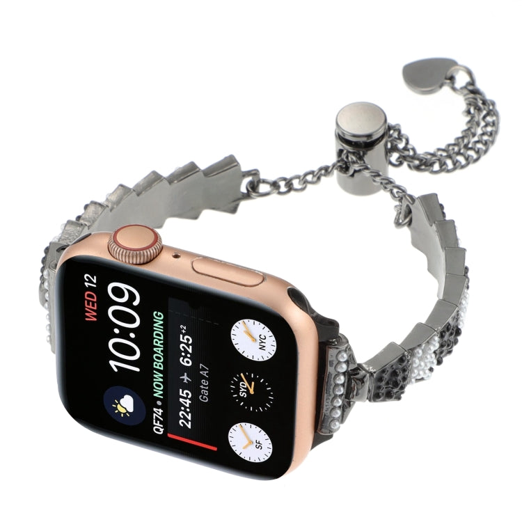 For Apple Watch Series 6 40mm Shell Beads Chain Bracelet Metal Watch Band(Black White) by bashfashion