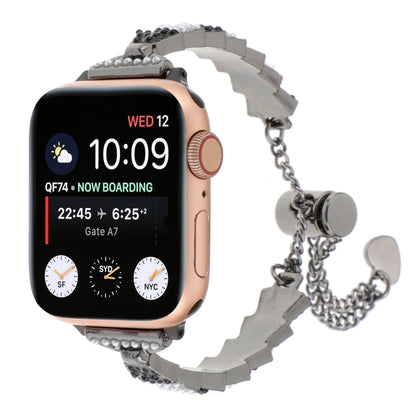 For Apple Watch Series 2 38mm Shell Beads Chain Bracelet Metal Watch Band(Black White) by bashfashion