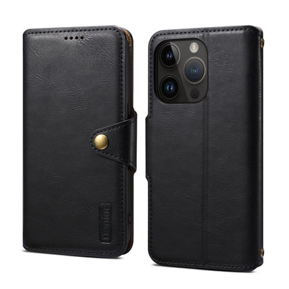 For iPhone 15 Pro Denior Cowhide Texture Wallet Style Leather Phone Case(Black) by Denior