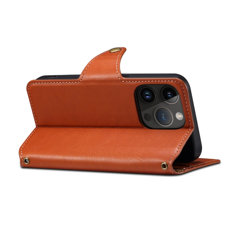 For iPhone 15 Denior Cowhide Texture Wallet Style Leather Phone Case(Brown) by Denior