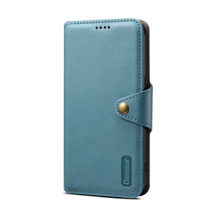 For iPhone 15 Denior Cowhide Texture Wallet Style Leather Phone Case(Blue) by Denior