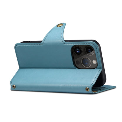 For iPhone 14 Pro Max Denior Cowhide Texture Wallet Style Leather Phone Case(Blue) by Denior