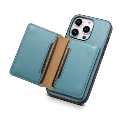 For iPhone 15 Pro Denior Cowhide Texture Leather MagSafe Detachable Wallet Phone Case(Blue) by Denior