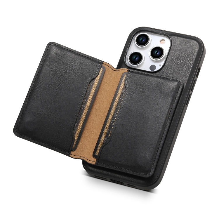 For iPhone 15 Pro Denior Cowhide Texture Leather MagSafe Detachable Wallet Phone Case(Black) by Denior