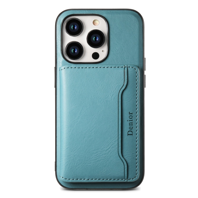 For iPhone 15 Plus Denior Cowhide Texture Leather MagSafe Detachable Wallet Phone Case(Blue) by Denior
