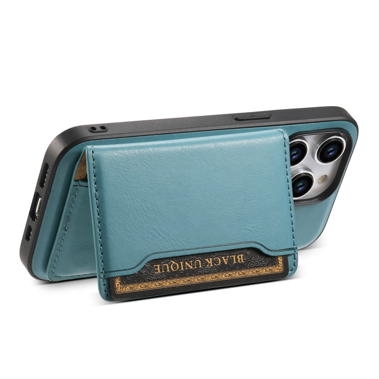 For iPhone 15 Plus Denior Cowhide Texture Leather MagSafe Detachable Wallet Phone Case(Blue) by Denior