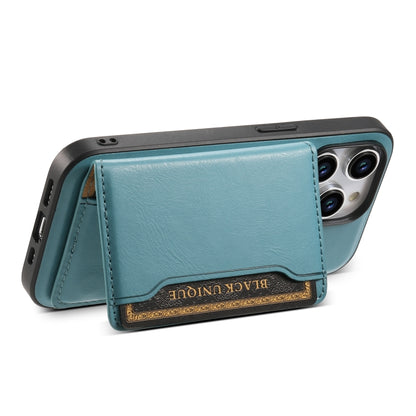 For iPhone 15 Plus Denior Cowhide Texture Leather MagSafe Detachable Wallet Phone Case(Blue) by Denior