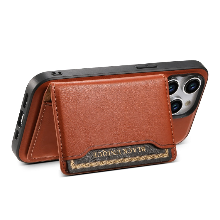 For iPhone 15 Plus Denior Cowhide Texture Leather MagSafe Detachable Wallet Phone Case(Brown) by Denior