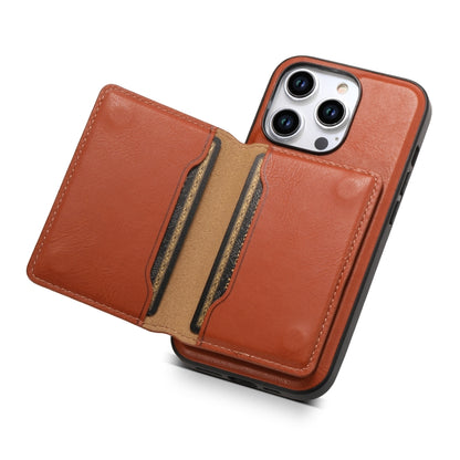 For iPhone 15 Plus Denior Cowhide Texture Leather MagSafe Detachable Wallet Phone Case(Brown) by Denior