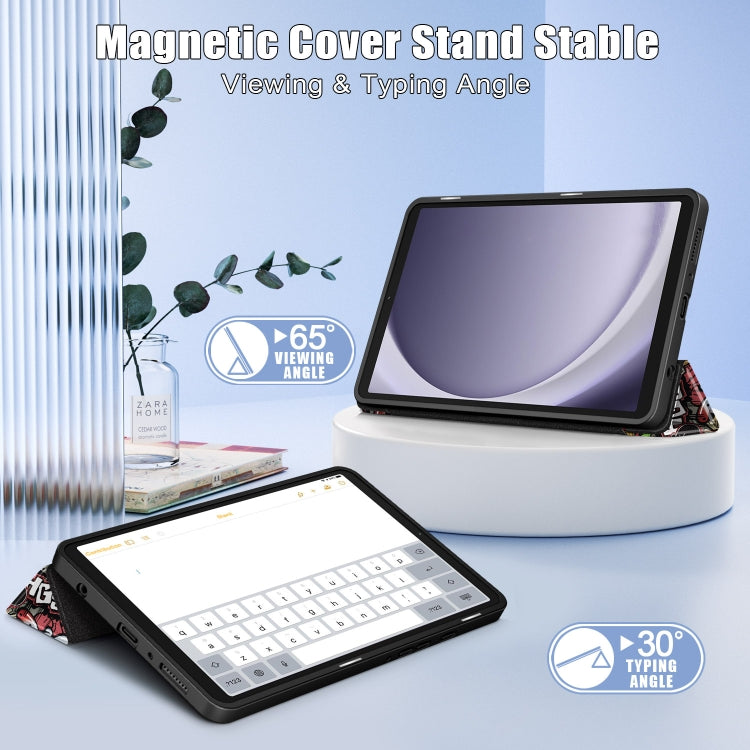 For Samsung Galaxy Tab A11 / A9 Acrylic 3-folding Painted Leather Tablet Case(Graffiti) by bashfashion