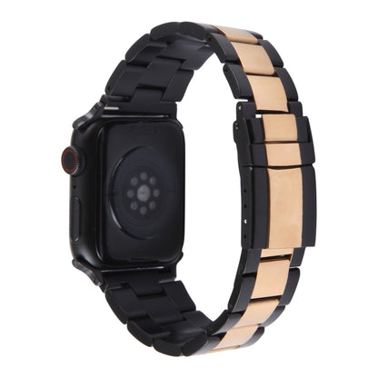 For Apple Watch SE 2023 44mm Three-Bead Stainless Steel Watch Band(Black Rose Gold) by bashfashion