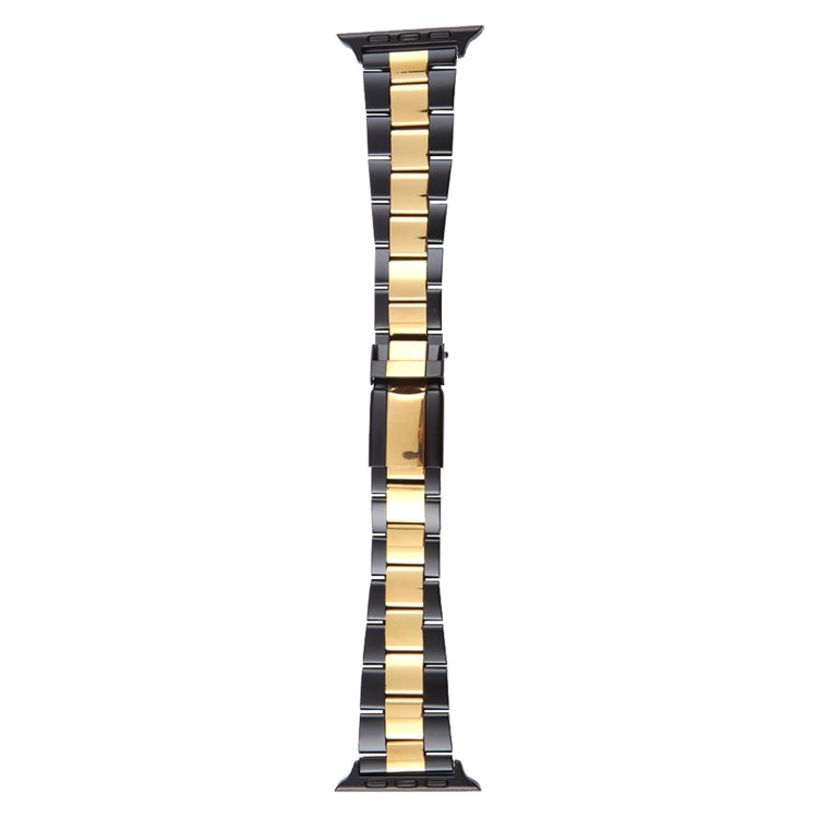 For Apple Watch SE 2023 40mm Three-Bead Stainless Steel Watch Band(Black Gold) by bashfashion