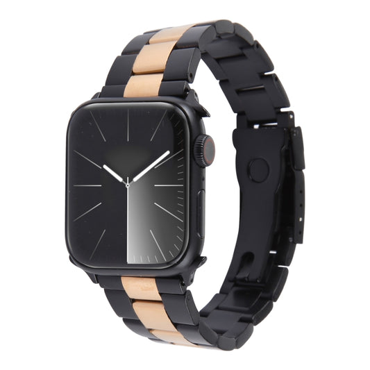 For Apple Watch Series 9 45mm Three-Bead Stainless Steel Watch Band(Black Rose Gold) by bashfashion
