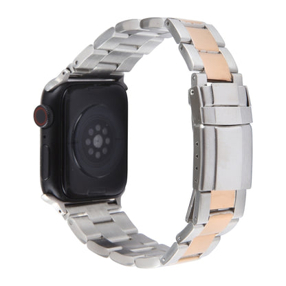 For Apple Watch Series 9 45mm Three-Bead Stainless Steel Watch Band(Silver Rose Gold) by bashfashion