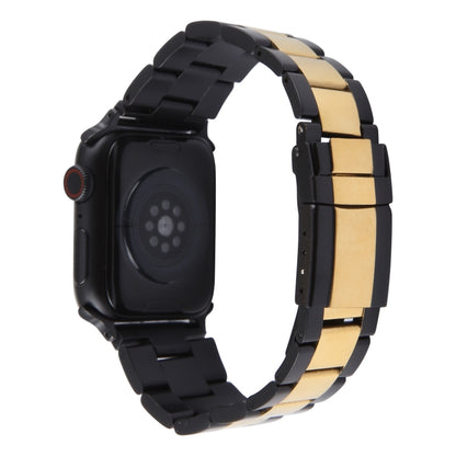 For Apple Watch Series 8 41mm Three-Bead Stainless Steel Watch Band(Black Gold) by bashfashion