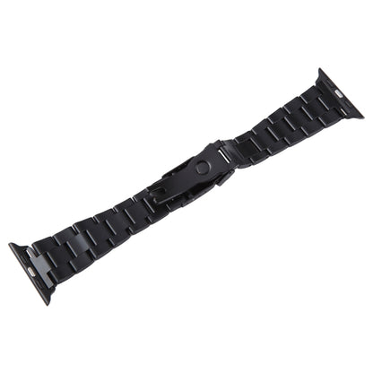 For Apple Watch Series 8 41mm Three-Bead Stainless Steel Watch Band(Black Gold) by bashfashion