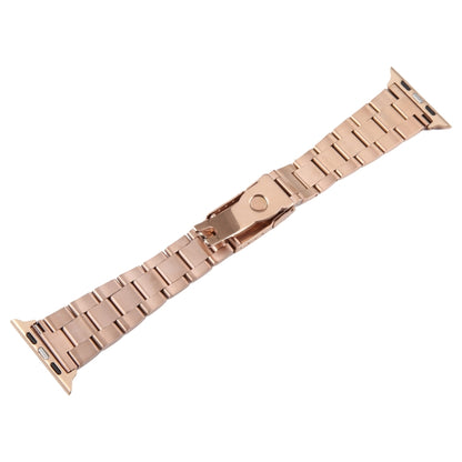 For Apple Watch Series 8 41mm Three-Bead Stainless Steel Watch Band(Rose Gold) by bashfashion