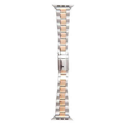 For Apple Watch Series 8 41mm Three-Bead Stainless Steel Watch Band(Silver Rose Gold) by bashfashion