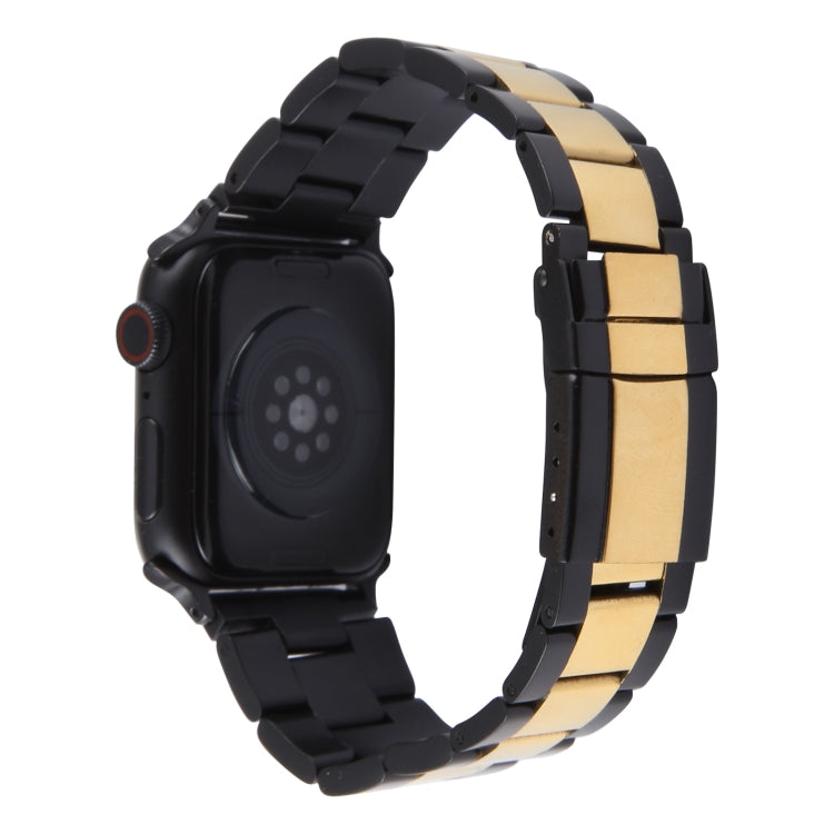 For Apple Watch Series 8 45mm Three-Bead Stainless Steel Watch Band(Black Gold) by bashfashion