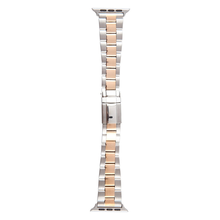 For Apple Watch Series 8 45mm Three-Bead Stainless Steel Watch Band(Silver Rose Gold) by bashfashion