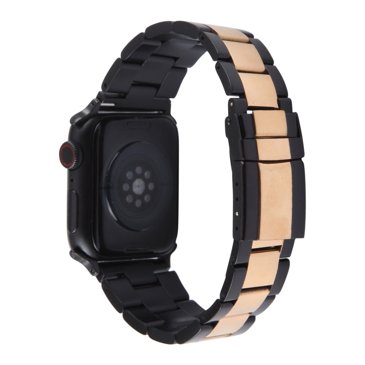 For Apple Watch Series 7 41mm Three-Bead Stainless Steel Watch Band(Black Rose Gold) by bashfashion