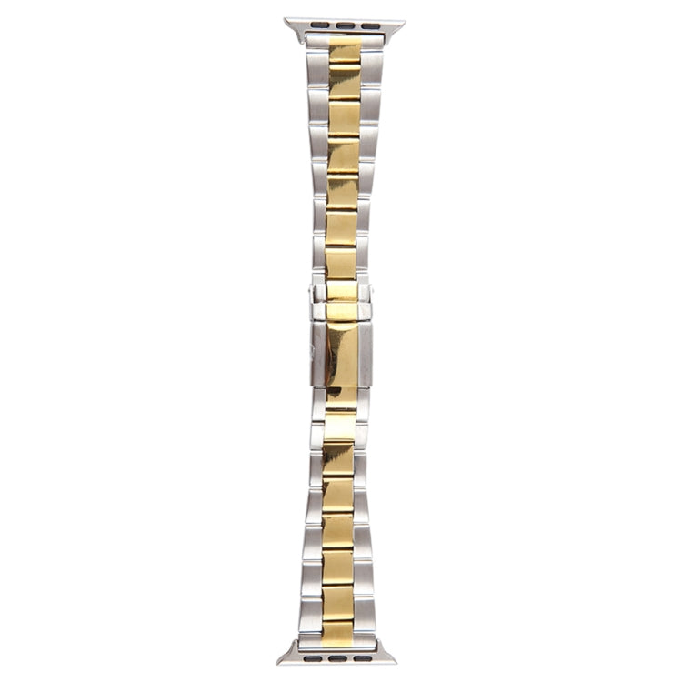 For Apple Watch Series 7 41mm Three-Bead Stainless Steel Watch Band(Silver Gold) by bashfashion