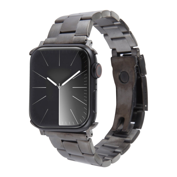 For Apple Watch Series 6 44mm Three-Bead Stainless Steel Watch Band(Gun Color) by bashfashion