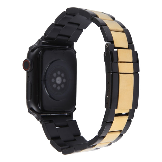 For Apple Watch Series 4 40mm Three-Bead Stainless Steel Watch Band(Black Gold) by bashfashion