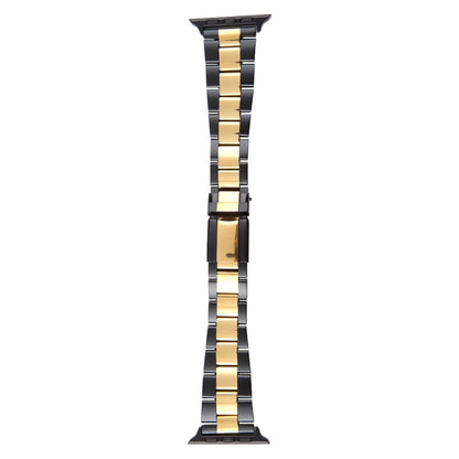 For Apple Watch Series 4 40mm Three-Bead Stainless Steel Watch Band(Black Gold) by bashfashion