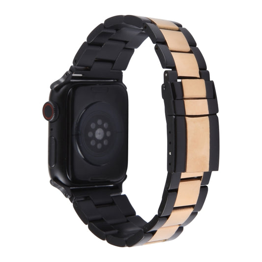For Apple Watch Series 3 42mm Three-Bead Stainless Steel Watch Band(Black Rose Gold) by bashfashion