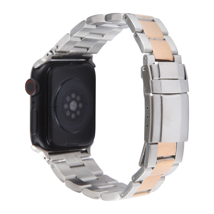 For Apple Watch Series 2 42mm Three-Bead Stainless Steel Watch Band(Silver Rose Gold) by bashfashion