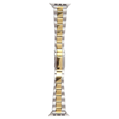For Apple Watch Series 2 38mm Three-Bead Stainless Steel Watch Band(Silver Gold) by bashfashion