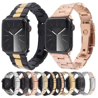 For Apple Watch Series 4 44mm Three-Bead Stainless Steel Watch Band(Silver Rose Gold) by bashfashion