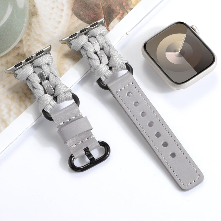 For Apple Watch SE 2023 44mm Paracord Genuine Leather Watch Band(Grey) by bashfashion