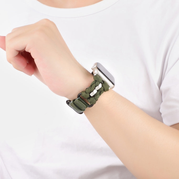 For Apple Watch Series 9 41mm Paracord Genuine Leather Watch Band(Army Green) by bashfashion