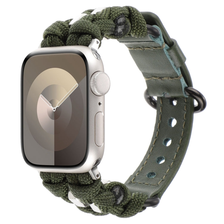 For Apple Watch Series 8 41mm Paracord Genuine Leather Watch Band(Army Green) by bashfashion