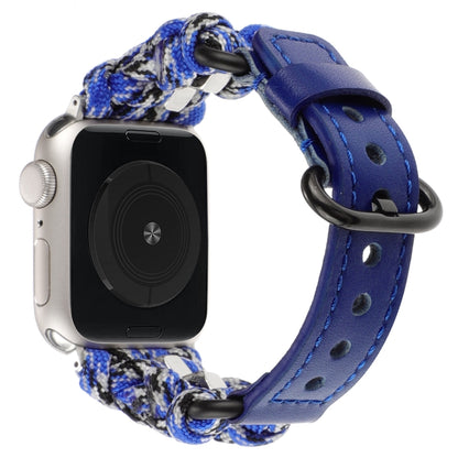 For Apple Watch Series 8 45mm Paracord Genuine Leather Watch Band(Blue Camo) by bashfashion