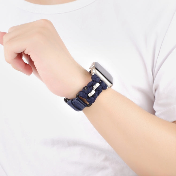For Apple Watch Series 6 40mm Paracord Genuine Leather Watch Band(Royal Blue) by bashfashion