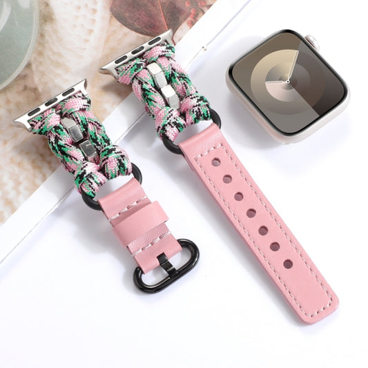 For Apple Watch Series 6 40mm Paracord Genuine Leather Watch Band(Pink Camo) by bashfashion