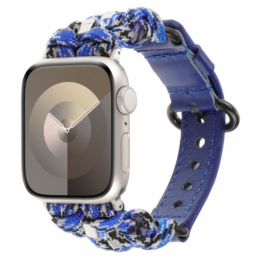 For Apple Watch Series 4 44mm Paracord Genuine Leather Watch Band(Blue Camo) by bashfashion