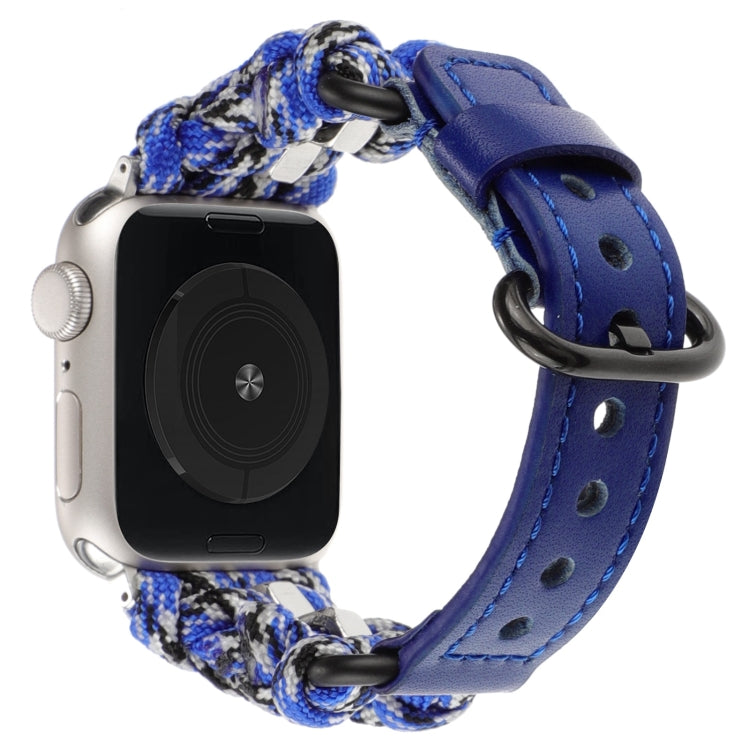 For Apple Watch Series 4 40mm Paracord Genuine Leather Watch Band(Blue Camo) by bashfashion