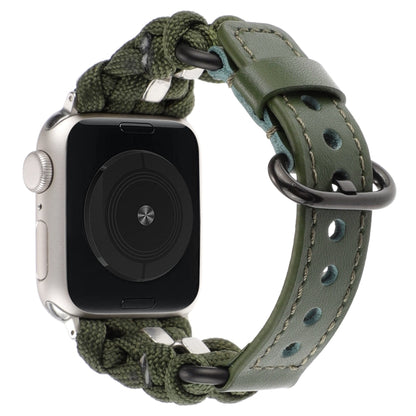 For Apple Watch Series 2 42mm Paracord Genuine Leather Watch Band(Army Green) by bashfashion
