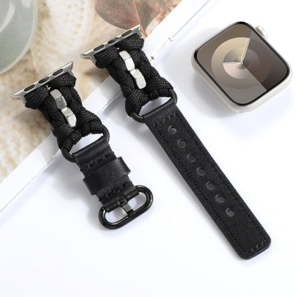For Apple Watch Series 2 38mm Paracord Genuine Leather Watch Band(Black) by bashfashion