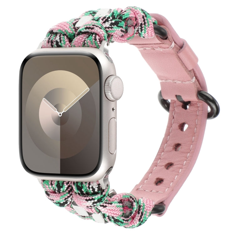 For Apple Watch 42mm Paracord Genuine Leather Watch Band(Pink Camo) by bashfashion