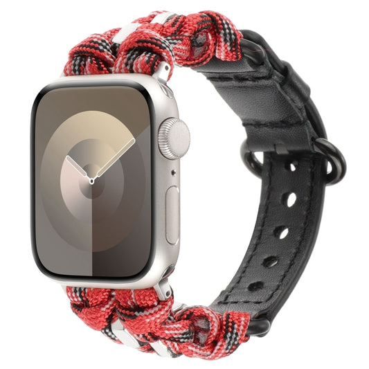 For Apple Watch 42mm Paracord Genuine Leather Watch Band(Black Red Camo) by bashfashion