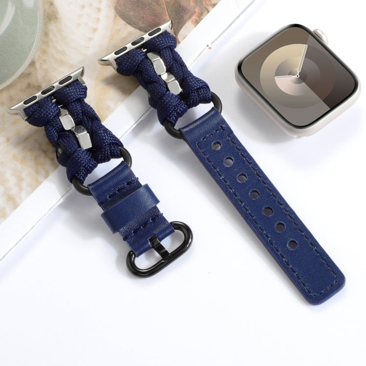 For Apple Watch 38mm Paracord Genuine Leather Watch Band(Royal Blue) by bashfashion