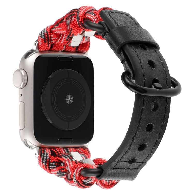 For Apple Watch 38mm Paracord Genuine Leather Watch Band(Black Red Camo) by bashfashion