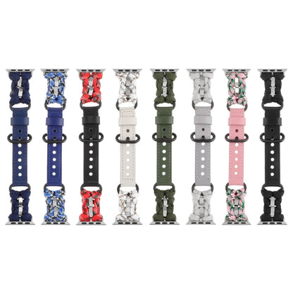 For Apple Watch SE 40mm Paracord Genuine Leather Watch Band(Black Red Camo) by bashfashion