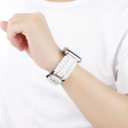 For Apple Watch SE 2023 40mm Plain Paracord Genuine Leather Watch Band(White) by bashfashion